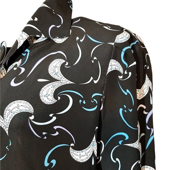 1980s 90s Vintage Black Print Silk Designer Tunic Oversized Blouse Emilio Pucci - Picture 4 of 7